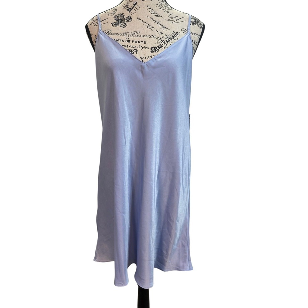 State of Day Intimates Satin Slip Dress Medium Periwinkle Blue V-Neck NWT